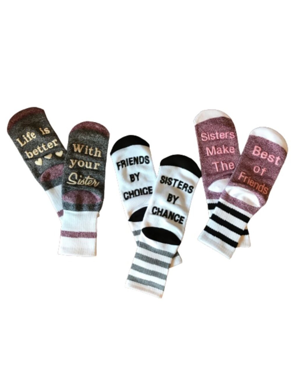 NWOT Girls Crew Length Cozy Slipper Socks, Sister Sentiments and Non Slip Grip - Picture 2 of 11